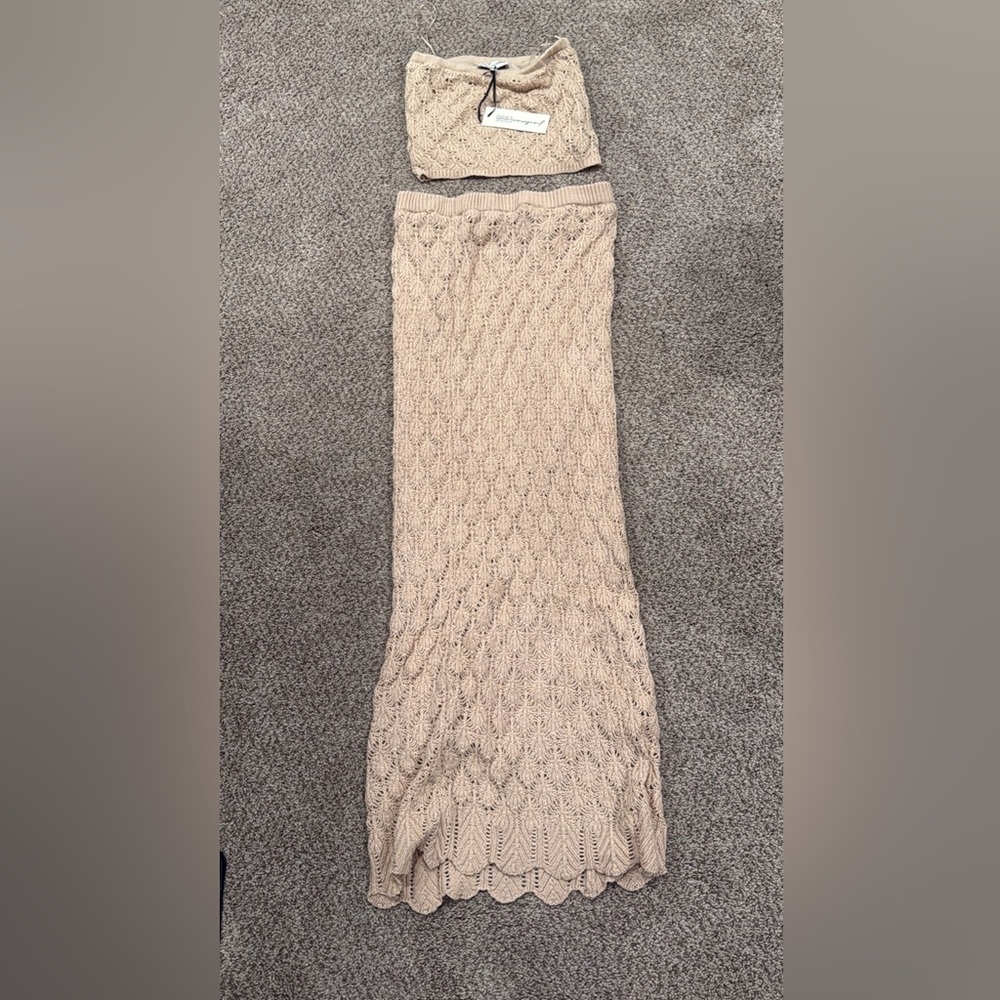 Freshman Beige Maxi Lace Tube Top Maxi Skirt Matching Set
